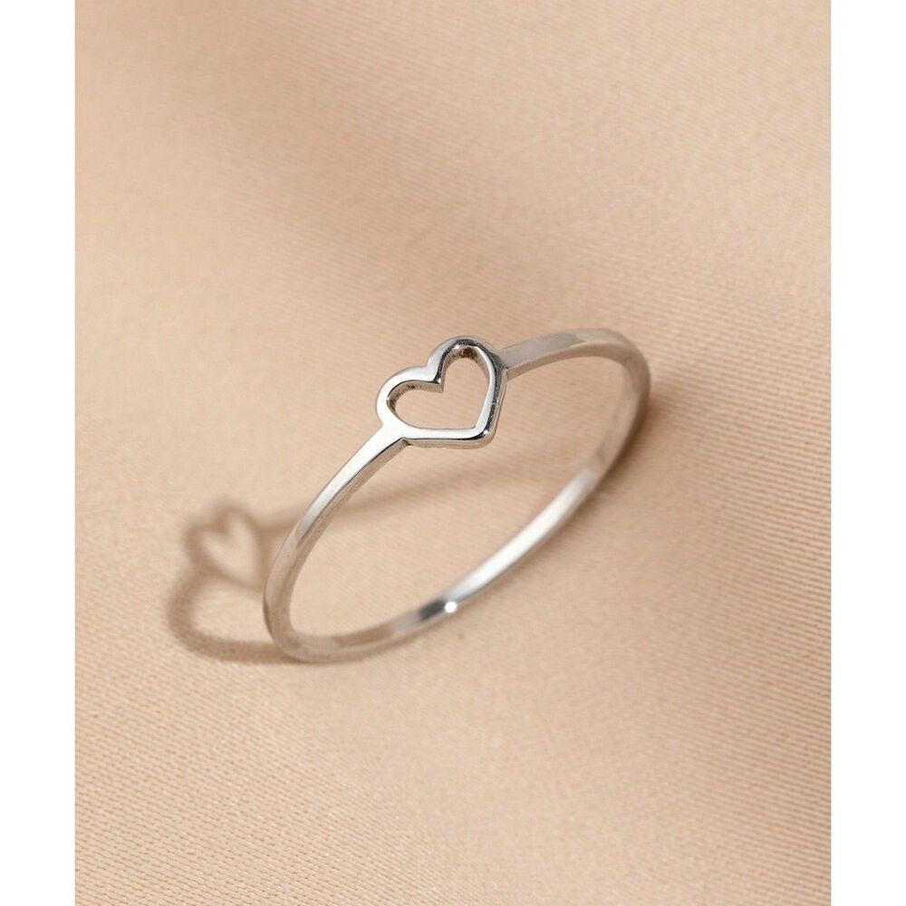 Simple Silver Hollow Heart Promis Ring Love Dainty Fashion Jewelry Classic sz: 7